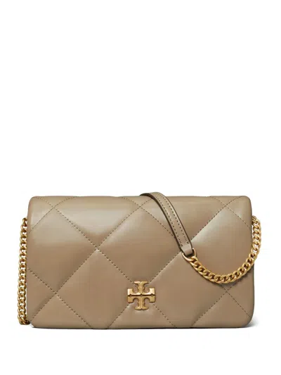 Tory Burch Kira Diamond Quilted Leather Wallet On Chain In Taupe Oak