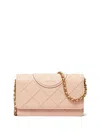 Tory Burch Fleming Soft Caviar Leather Wallet On A Chain In Pink