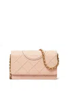 Tory Burch Fleming Soft Caviar Leather Wallet On A Chain In Pink