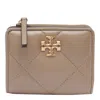 Tory Burch Quilted Buttoned Wallet In Taupe Oak
