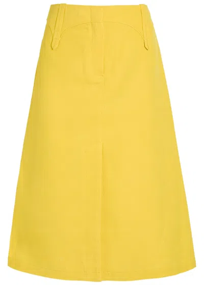 Tory Burch Waxed Canvas Midi Skirt In Yellow