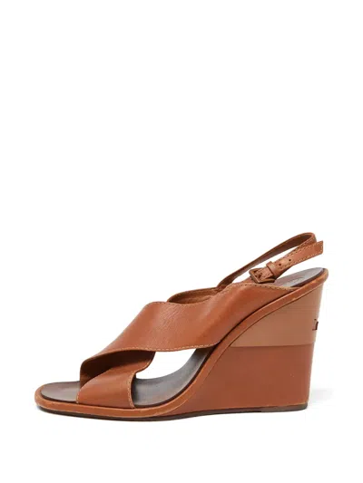 Pre-owned Tory Burch Wedge Slingback Sandals In Brown