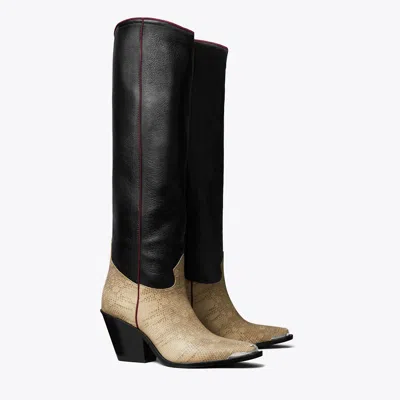 Tory Burch Western Tall Boot In Perfect Black/cream Roccia