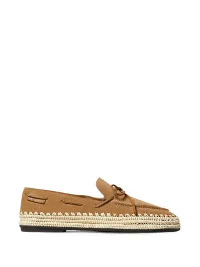 Tory Burch Whipstitch-trim Raffia Loafers In Neutral