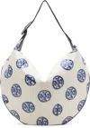Tory Burch White & Navy T Monogram Balloon Bag