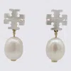 Tory Burch Mother-of-pearl Kira Drop Earrings In Metallic