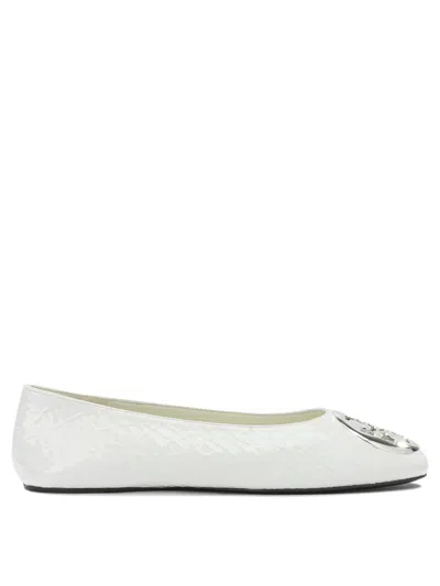 Tory Burch White Goat Bovine Leather Ballerinas In Gray