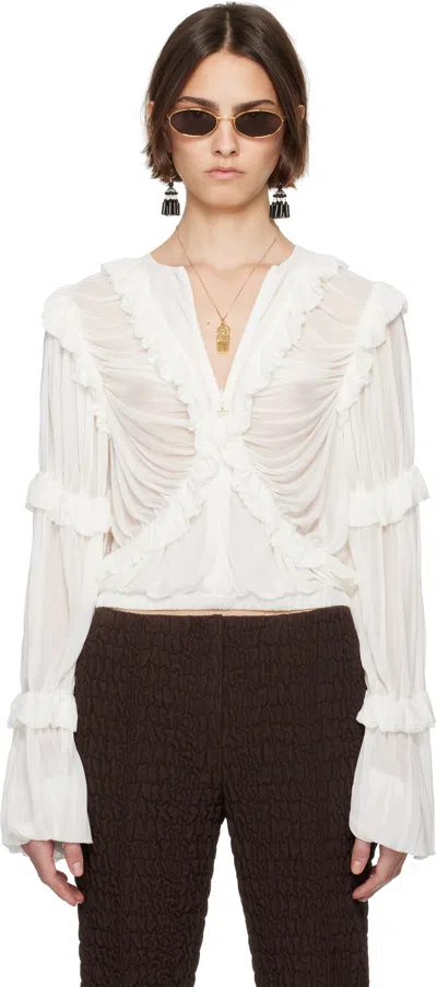 Tory Burch White Jersey Ruffle Blouse In Marshmallow