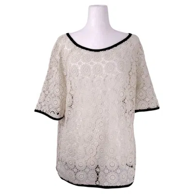 Pre-owned Tory Burch White Lace Crochet Top With Black Trim - Xl