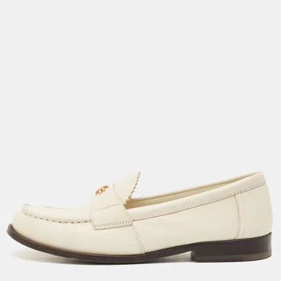 Pre-owned Tory Burch White Leather Classic Loafers Size 37