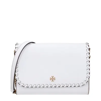 Tory Burch White Leather Clutch Bag In ["white","gold Tone"]
