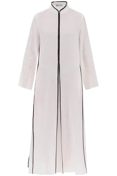 Tory Burch White Linen Kaftan With Box-pleat Detail And Environmentally Conscious Materials
