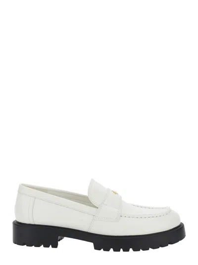 TORY BURCH WHITE LOAFER WITH LOGO PLATE IN NAPPA LEATHER WOMAN