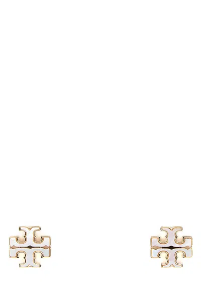 Tory Burch White Metal Earrings In Gold