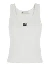 Tory Burch White Sleeveless Top With Round Neck And Logo Embroidery On The Front
