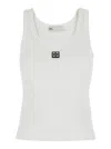 Tory Burch White Sleeveless Top With Round Neck And Logo Embroidery On The Front