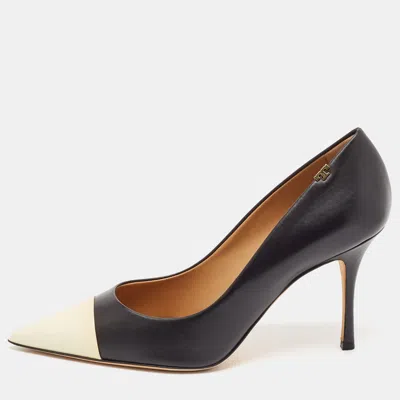 Pre-owned Tory Burch White/black Patent And Leather Penelope Pumps 40.5