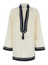 Tory Burch Whitetunic With Contrasting Details And Tassel In Cotton Woman