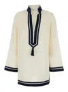 Tory Burch Whitetunic With Contrasting Details And Tassel In Cotton Woman