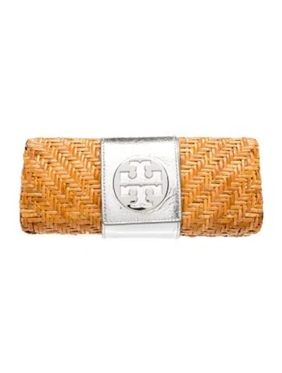 Pre-owned Tory Burch Wicker Clutch In Neutrals/silver