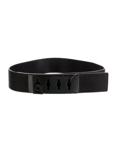 Pre-owned Tory Burch Wide Leather Belt In Black