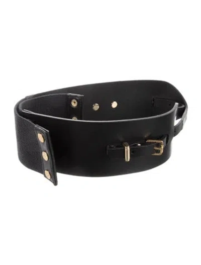 Pre-owned Tory Burch Wide Leather Trim Embellishment Waist Belt In Black