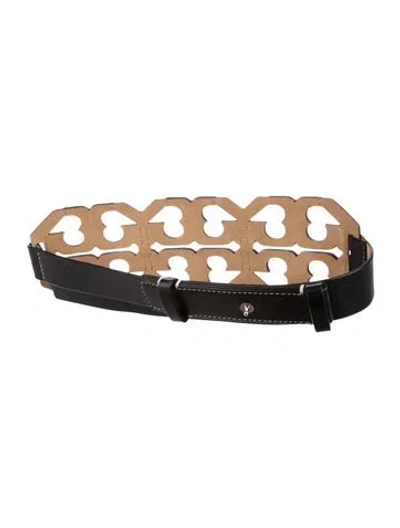 Pre-owned Tory Burch Wide Leather Waist Belt In Black