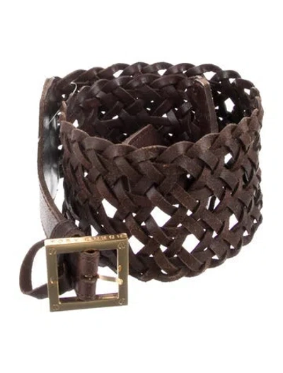 Pre-owned Tory Burch Wide Leather Waist Belt In Brown