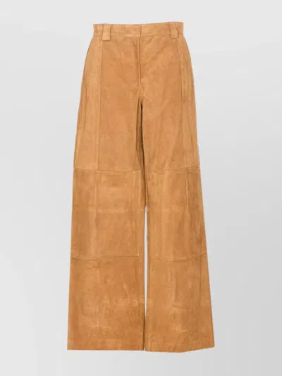 TORY BURCH WIDE LEG SUEDE PANTS WITH POCKETS AND SEAM DETAILING