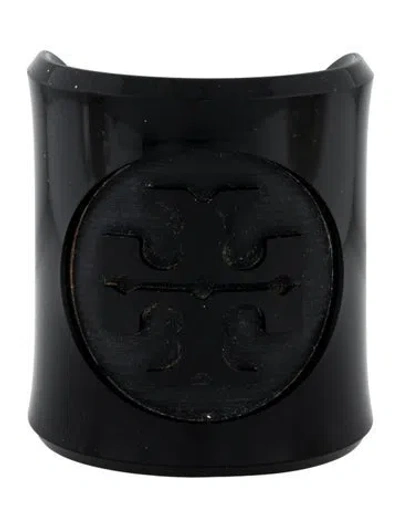 Pre-owned Tory Burch Wide Logo Cuff Bracelet, 5.75" In Black