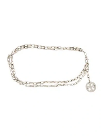 Pre-owned Tory Burch Wide Metal Chain-link Belt In Silver