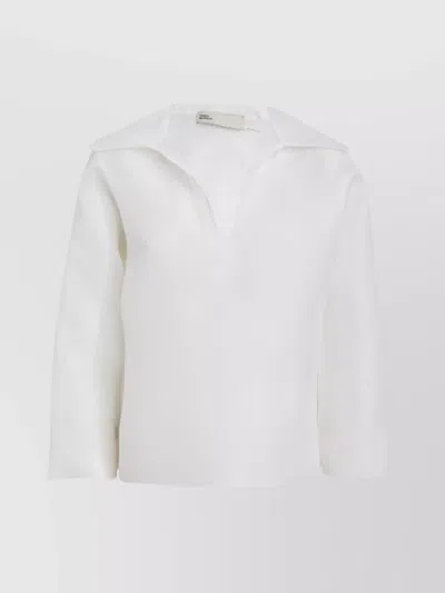 TORY BURCH WIDE NECK SILK GAZAR BLOUSE WITH 3/4 SLEEVES