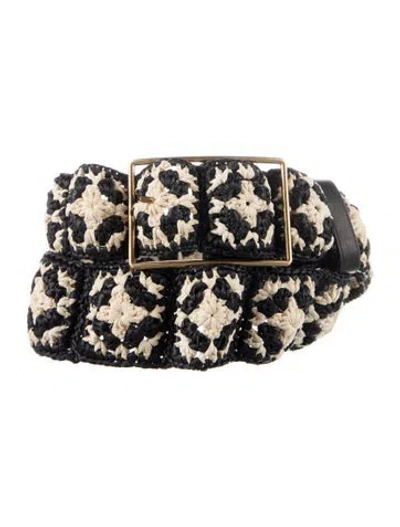 Pre-owned Tory Burch Wide Straw Belt In Black