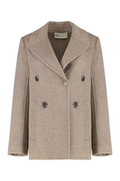 Tory Burch Wide Twill Wool Jacket With Horn Buttons In Neutral
