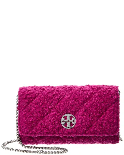 Tory Burch Willa Boucle & Leather Chain Wallet In Pink