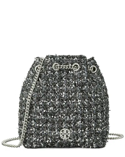 Tory Burch Willa Metallic Tweed Small Drawstring Crossbody In Black