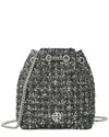 Tory Burch Willa Metallic Tweed Small Drawstring Crossbody In Black