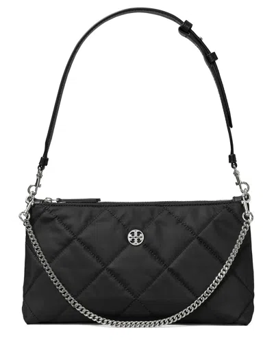 Tory Burch Willa Quilted Nylon Zip Shoulder Bag In Black