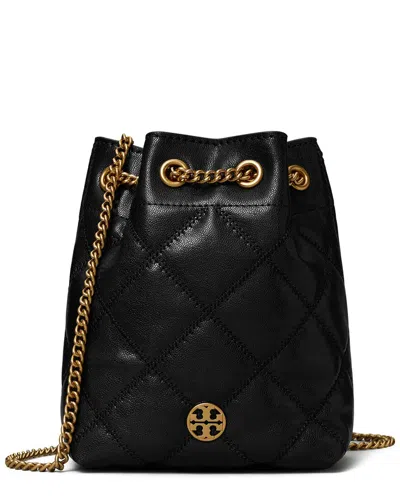 Tory Burch Willa Small Leather Drawstring Bag In Black
