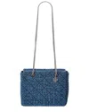 Tory Burch Willa Small Zip Denim Tote In Blue