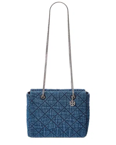 Tory Burch Willa Small Zip Denim Tote In Blue