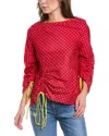 Tory Burch Gathered Checked Silk Top In Red