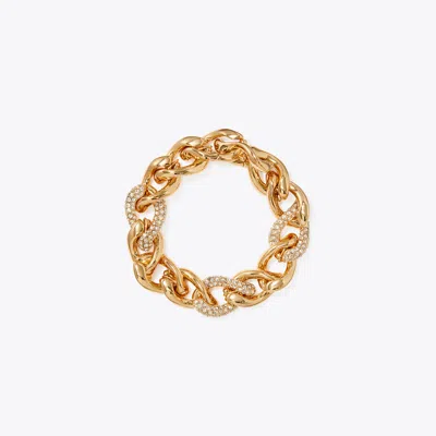 Tory Burch Wishbone Pavé Bracelet In Tory Gold/crystal