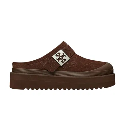 Pre-owned Tory Burch Wmns Mellow Shearling Platform Mule 'dark Cocoa Tmono Silver' | Women's Size 7