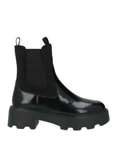 TORY BURCH TORY BURCH WOMAN ANKLE BOOTS BLACK SIZE 6 LEATHER, TEXTILE FIBERS