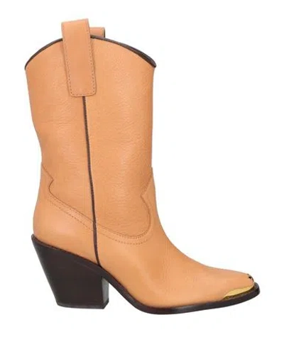 Tory Burch Woman Ankle Boots Camel Size 8 Leather In Beige