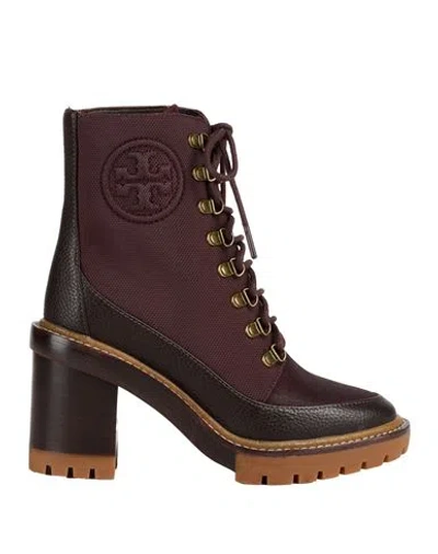 Tory Burch Woman Ankle Boots Chocolate Brown Size 5 Leather, Textile Fibers