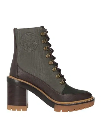 Tory Burch Woman Ankle Boots Military Green Size 8 Leather, Textile Fibers