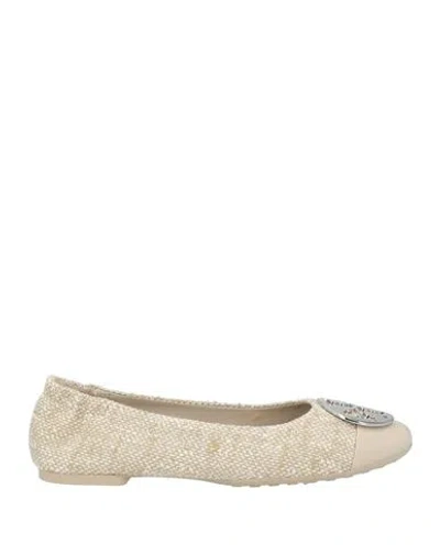 Tory Burch Woman Ballet Flats Beige Size 7 Leather, Textile Fibers In Neutral