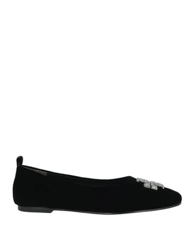 TORY BURCH TORY BURCH WOMAN BALLET FLATS BLACK SIZE 7 TEXTILE FIBERS